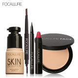 FOCALLURE New 5Pcs New Women Value Pack Makeup Set Gift Liquid Eyeliner Eye Liner Pen Eyebrow Pencil Sexy Lipstick Matte Colors