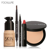 FOCALLURE New 5Pcs New Women Value Pack Makeup Set Gift Liquid Eyeliner Eye Liner Pen Eyebrow Pencil Sexy Lipstick Matte Colors