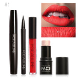 FOCALLURE Pro 4Pcs Daily Use Makeup Big Volum Mascara Eyeliner Highlighter Bronzer Sticker with Liquid Lipstick