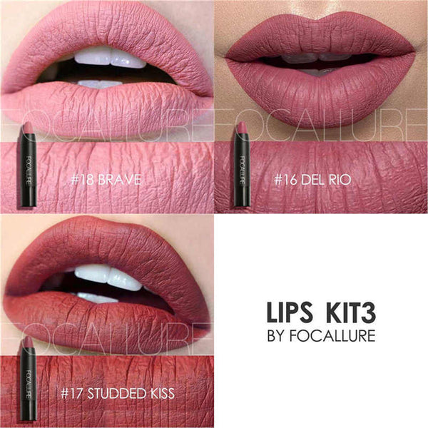 FOCALLURE Pro Matte Waterproof Lipstick with Long Lasting Effect Powdery Matte Soft Pencil Lipstick Set