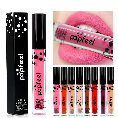 POPFEEL Brand Makeup Lip Gloss Matte Lip Stick Waterproof Long Lasting Nude Velvet Liquid Lip Lipstick Matte Batom