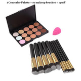 15 Colors Concealer Contour Palette + 10pcs/8pcs Eye Makeup Brushes Tools + Sponge Puff Cosmetics Make Up Tool Kit