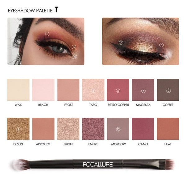 FOCALLURE Eyeshadow Palette maquiagem Matte Pearl Shimmer Eyeshadow cosmetics Palette with Brush 14 Colors