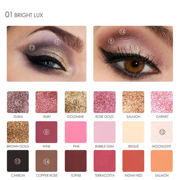 FOCALLURE 18 Colors Eyeshadow Makeup Shimmer Matte Pigment Eye Shadow Cosmetics Mineral Nude Glitter Eye Palette of Shades