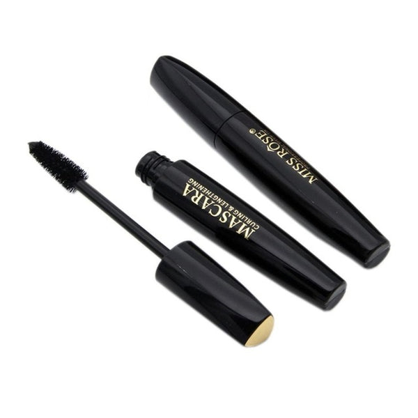 Fashionable Natural Women Black Mascara Long Lasting Waterproof Silk Fiber Lengthening Curling Eyelash Makeup Tools