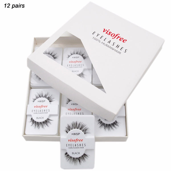 12 pairs visofree eyelashes fur lashes handmade full strip lashes crisscross natural false eyelashes human hair eye lashes