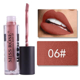 MISS ROSE Makeup 12 Color Matte Lip Gloss Transparent Tube Matte Black Cover