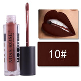 MISS ROSE Makeup 12 Color Matte Lip Gloss Transparent Tube Matte Black Cover