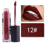 MISS ROSE Makeup 12 Color Matte Lip Gloss Transparent Tube Matte Black Cover