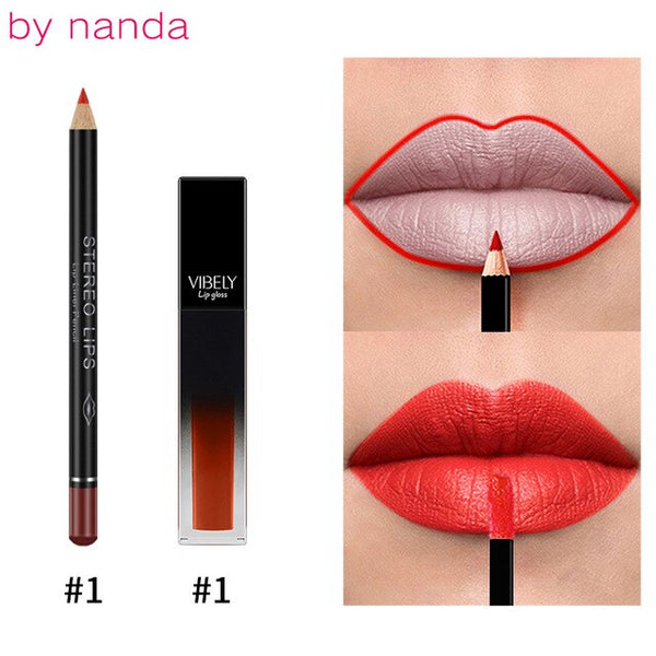 High Quality Lips Makeup Lip Gloss Lip Liner Long Lasting Waterproof Matte Lipstick Fit For Women Makeup Lipgloss Cosmetic Set