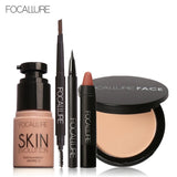 FOCALLURE New 5Pcs New Women Value Pack Makeup Set Gift Liquid Eyeliner Eye Liner Pen Eyebrow Pencil Sexy Lipstick Matte Colors
