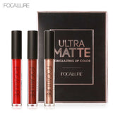 FOCALURE 3 Sexy Colors Matte Liquid Lipstick Lip Paint Matte Lipstick Waterproof Long Lasting Lip Gloss Lips C