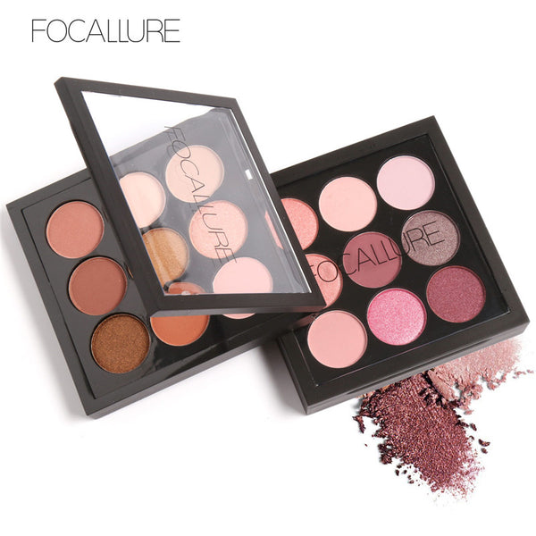FOCALLURE 9 Colors Earth Tone Shimmer Matte Pigment Glitter Eyeshadow Palette Artist Shadow Palette Makeup Metallic Eye Shadow