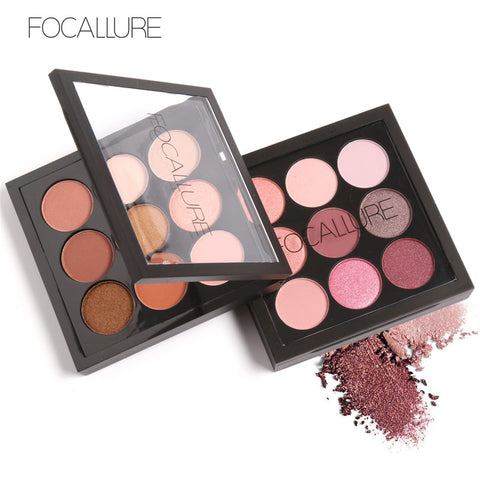 FOCALLURE 9 Colors Earth Tone Shimmer Matte Pigment Glitter Eyeshadow Palette Artist Shadow Palette Makeup Metallic Eye Shadow