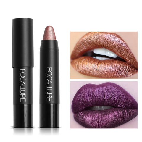 FOCALLURE New 8 Metallic Lip Colors Sexy Party Lip Color Lip Stick Matte Lip Gloss Long-lasting Lipsticker
