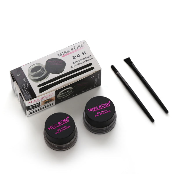 Miss Rose Natural 2 Colors New Charming Long Lasting Waterproof Black & Brown Eyeliner Gel Brush Set Makeup Tools