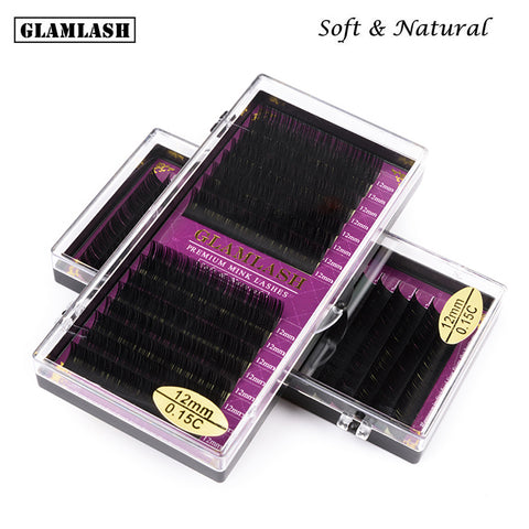 GLAMLASH Wholesale 16Rows JBCD Curl natural mink single eyelash extension premium individual fake false eye lashes extension