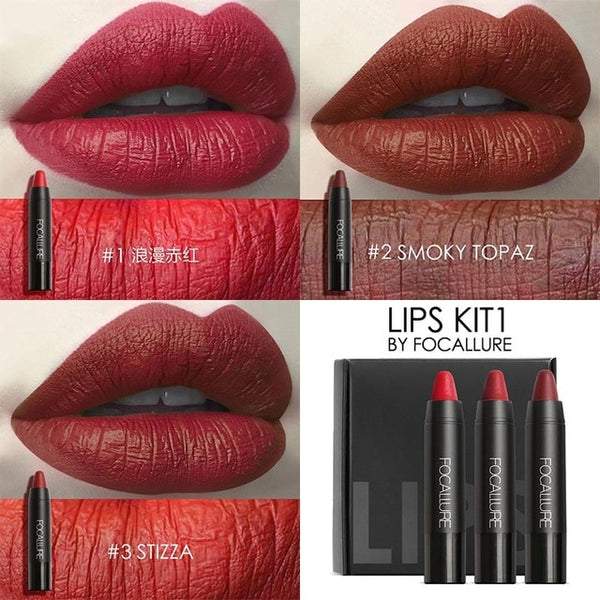 FOCALLURE Matte Lipstick Set Rich Color Velvet Waterproof High Pigment Make up Lipstick Pencil
