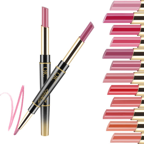 Double Ends Matte Lipstick Lipliner Pencil Waterproof Moisturizing Cosmetics Long Lasting 14 Colors Double-head Lipstick Pen