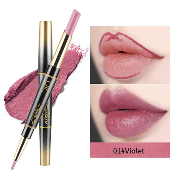 Double Ends Matte Lipstick Lipliner Pencil Waterproof Moisturizing Cosmetics Long Lasting 14 Colors Double-head Lipstick Pen