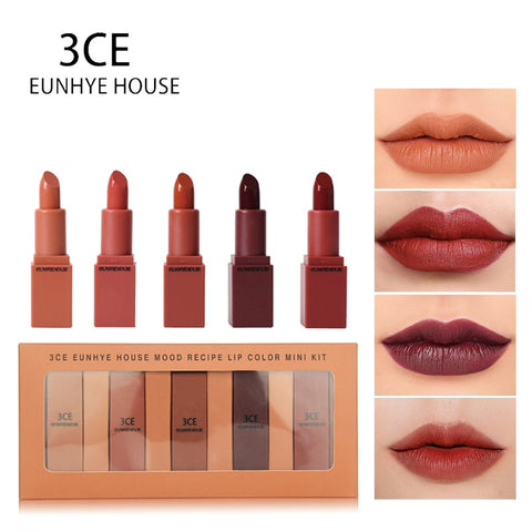 3CE EUNHYE HOUSE Lipstick Matte Lipstick Waterproof Lips Cosmetics Easy To Carry Matte Lipsticks 5 Colors In Set Hot Sale