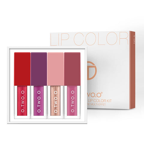 4 Color in Set Brand Matte Nude Lipstick Glitter Lip Gloss Easy To Wear Longlasting Waterproof Moisturizer Makeup Tool Nice Face