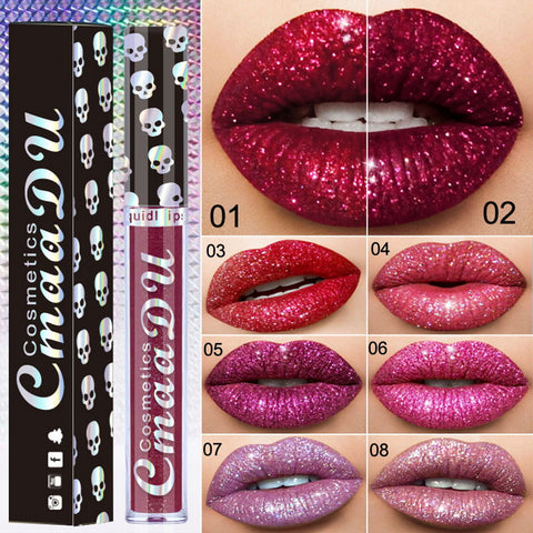 Hot!!!Diamond Shining Lipgloss Halloween Party Women Cosmetics Gliter Metallic Lip Gloss Professional Makeup Liquid Lipstick