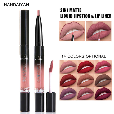 MISS ROSE 2 in 1 Liquid Lip Gloss Matte Lipsick Waterproof Long Lasting Makeup Cosmetics Nude Color smooth Lipliner Pencil TSLM2