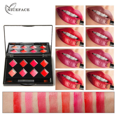 NICE FACE 8Color Sexy Beauty Make Up Matte Lipsticks Moisturizer Lip Gloss Cosmetic Set Waterproof Long Lasting Lipgloss Palett