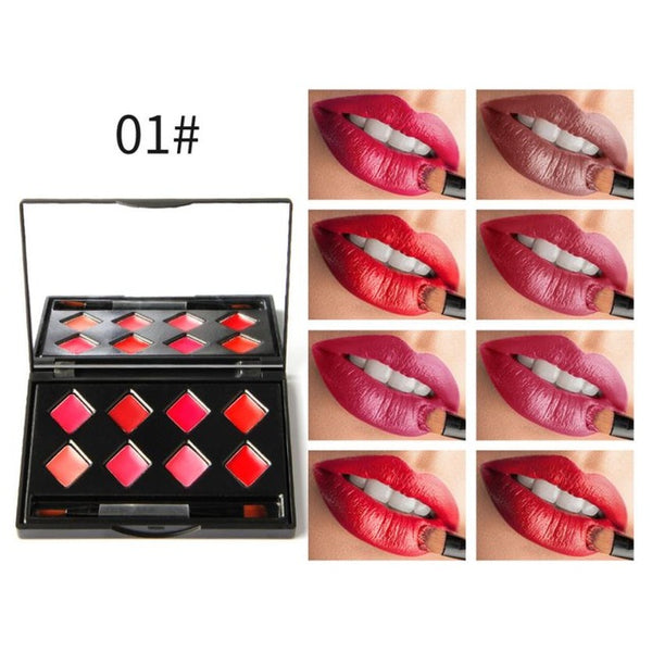 NICE FACE 8Color Sexy Beauty Make Up Matte Lipsticks Moisturizer Lip Gloss Cosmetic Set Waterproof Long Lasting Lipgloss Palett