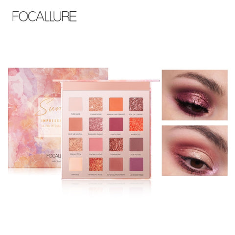 FOCALLURE 16 colors Sunrise Glitter Eyeshadow palette easy to wear Matte pigmented Eye shadow powder Eyeshadow pallete